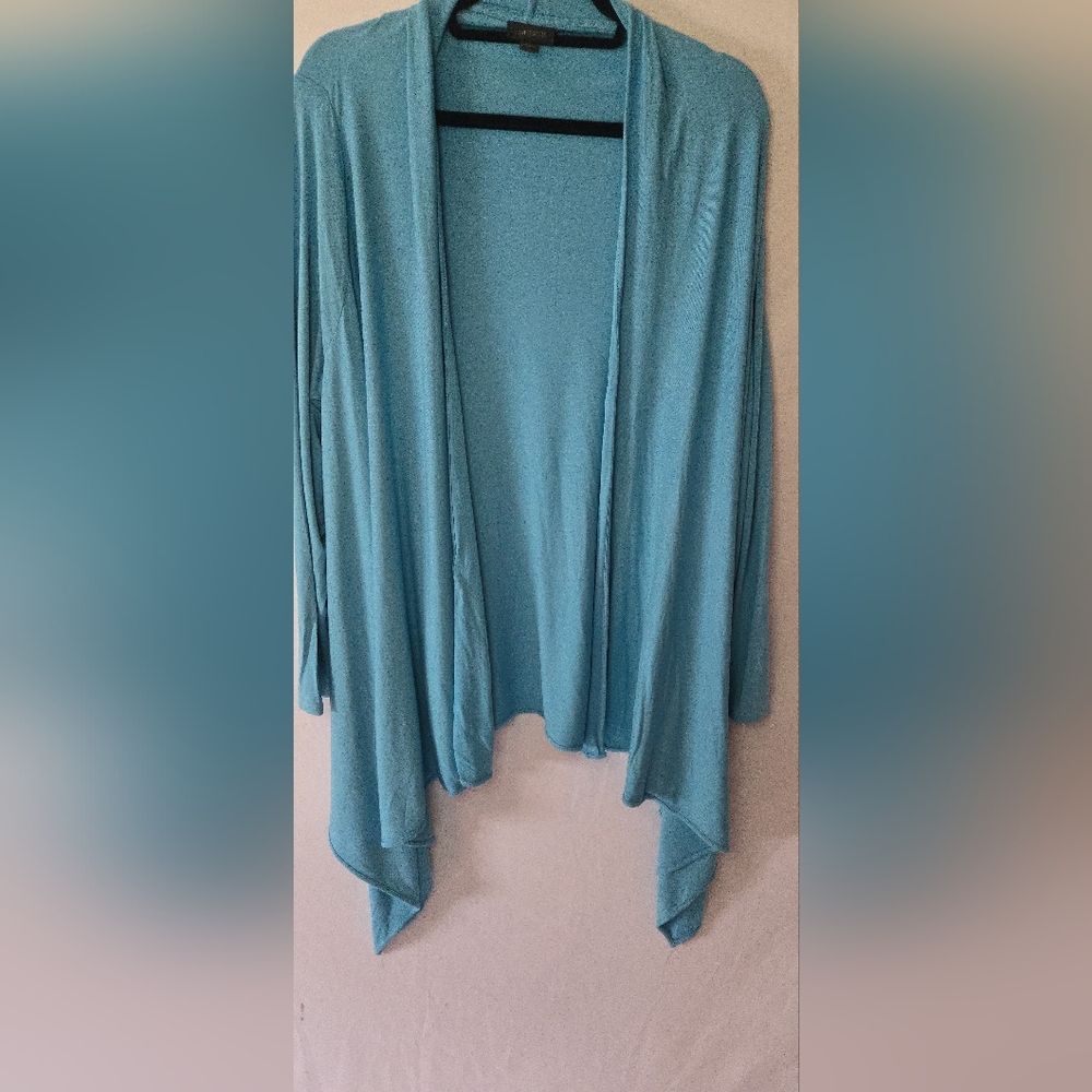 3/$25! J. Jill Blue Teal Jersey Knit Oversized Open Cardigan Sweater Women's L